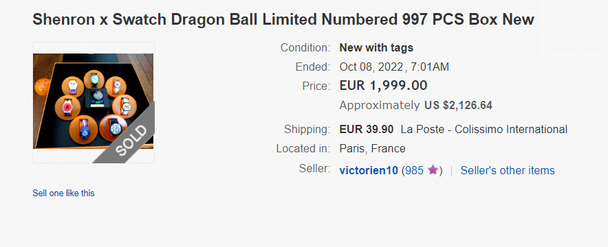 Swatch X Dragon Ball Z Sales
