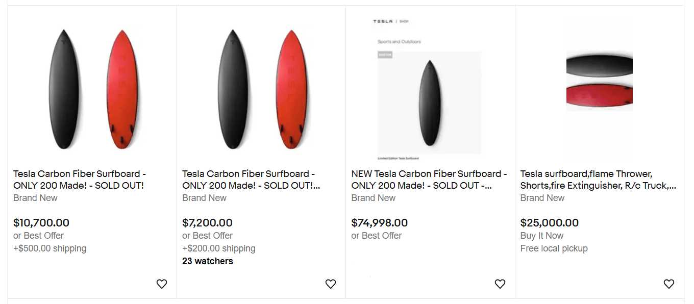 Tesla carbon fiber surfboard sale