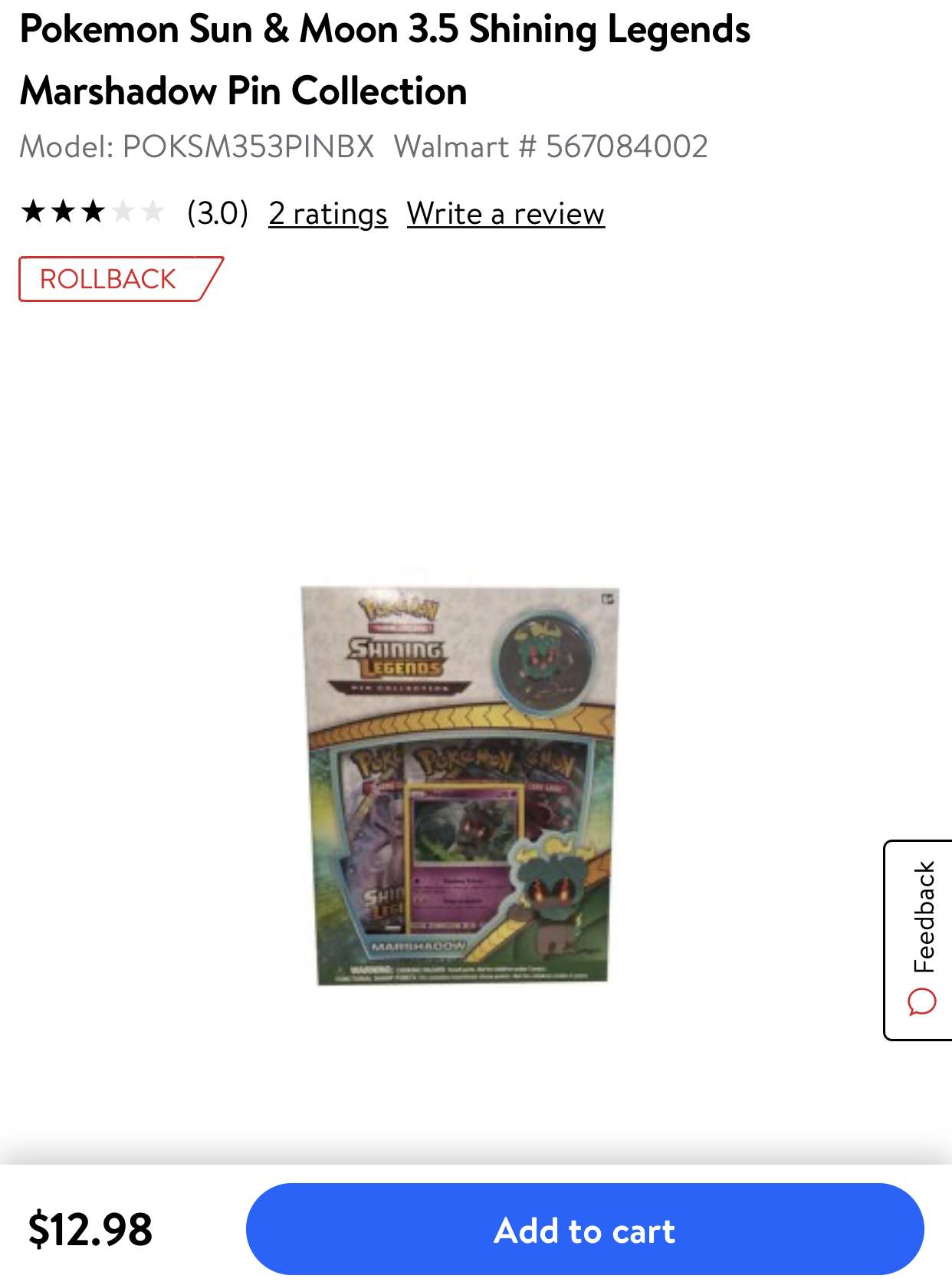 Shining Legends Marshadow Pin Box Sale Walmart