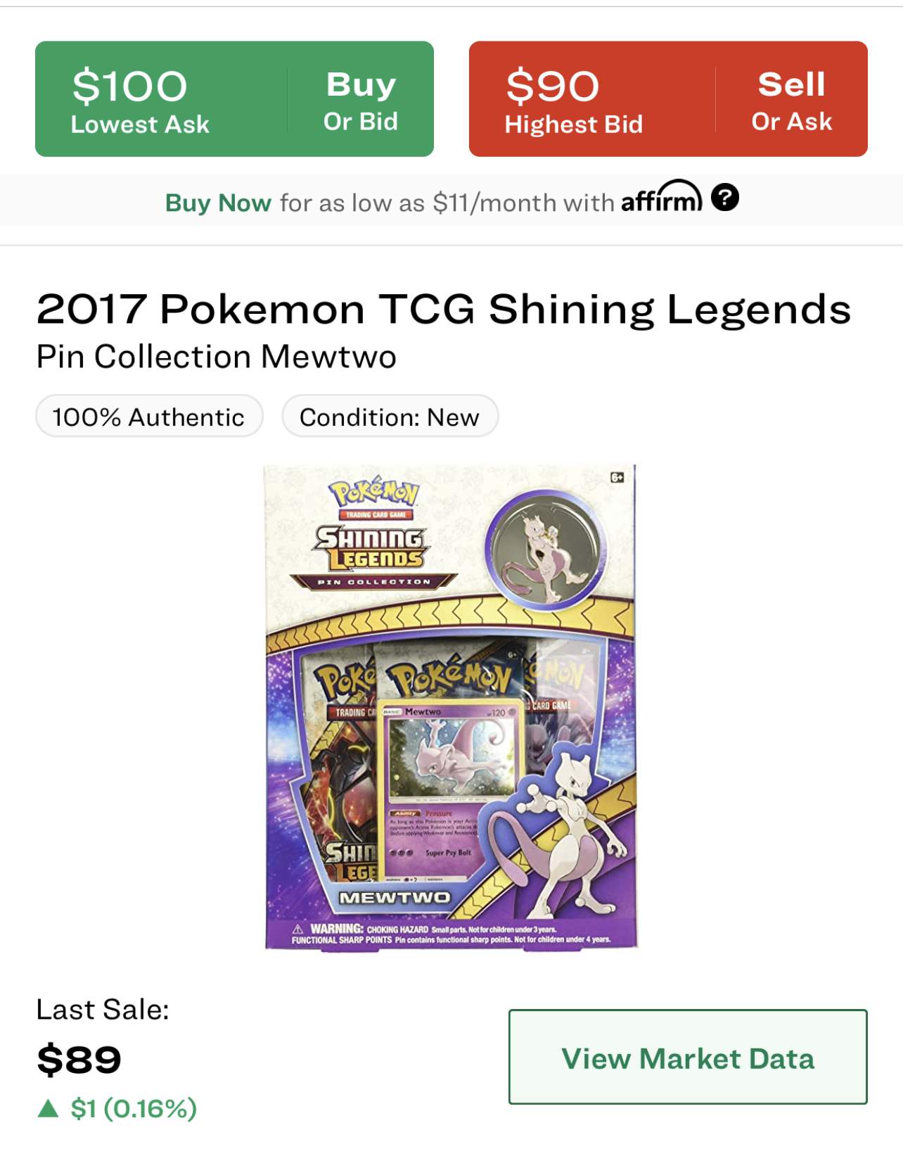 Shining Legends Mewtwo StockX Price