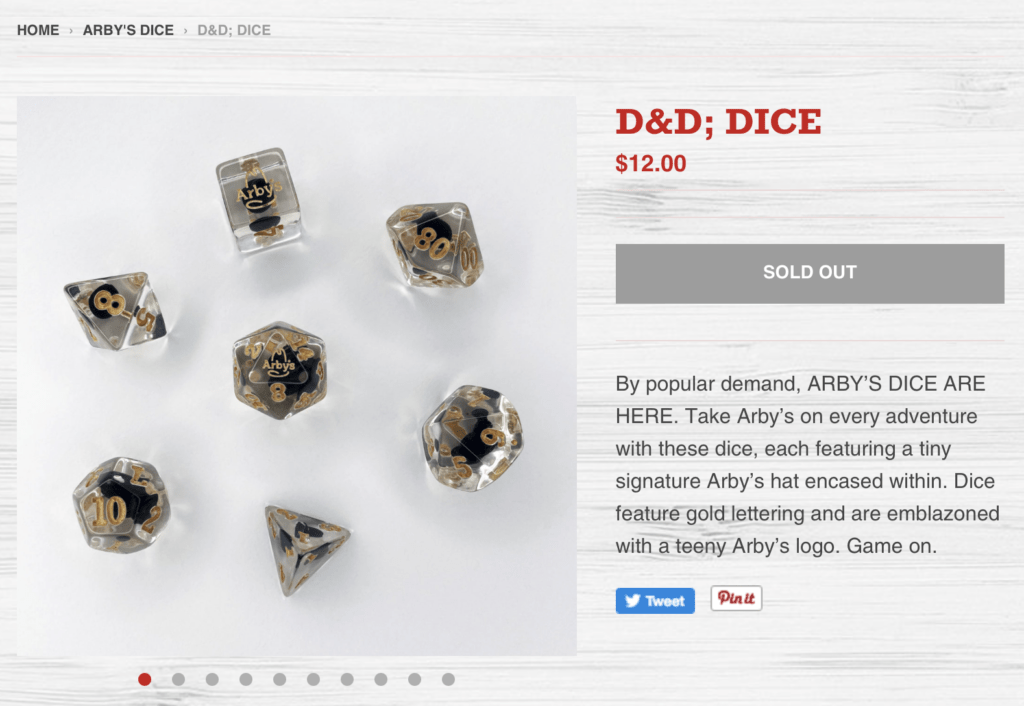 Arby's DnD Dice Set