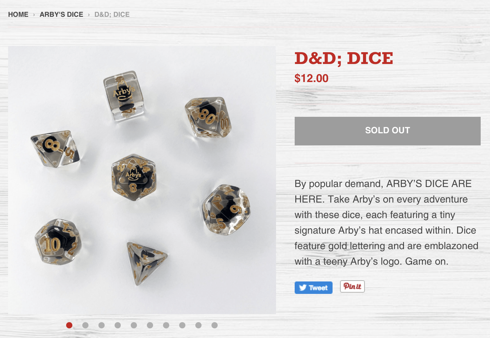 arby's dnd dice sold out