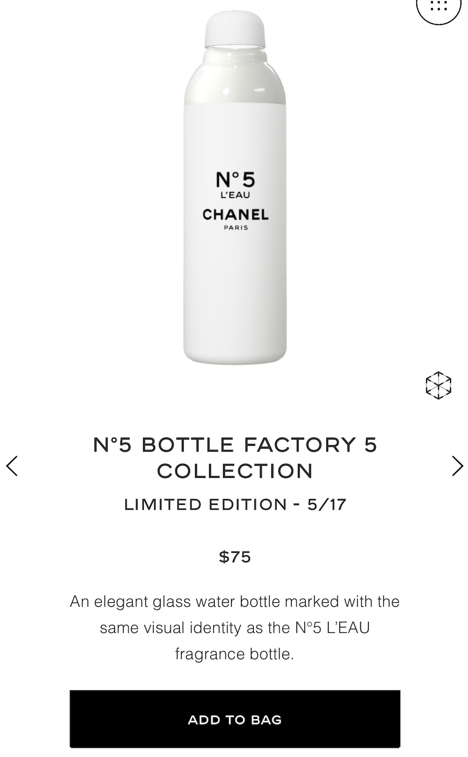 Chanel factory 5 water bottle for sale