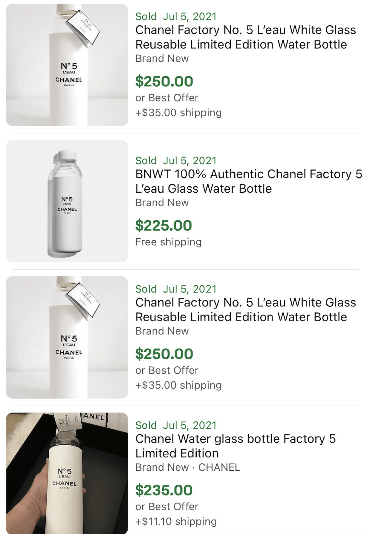 Chanel factory 5 water bottle for sale eBay