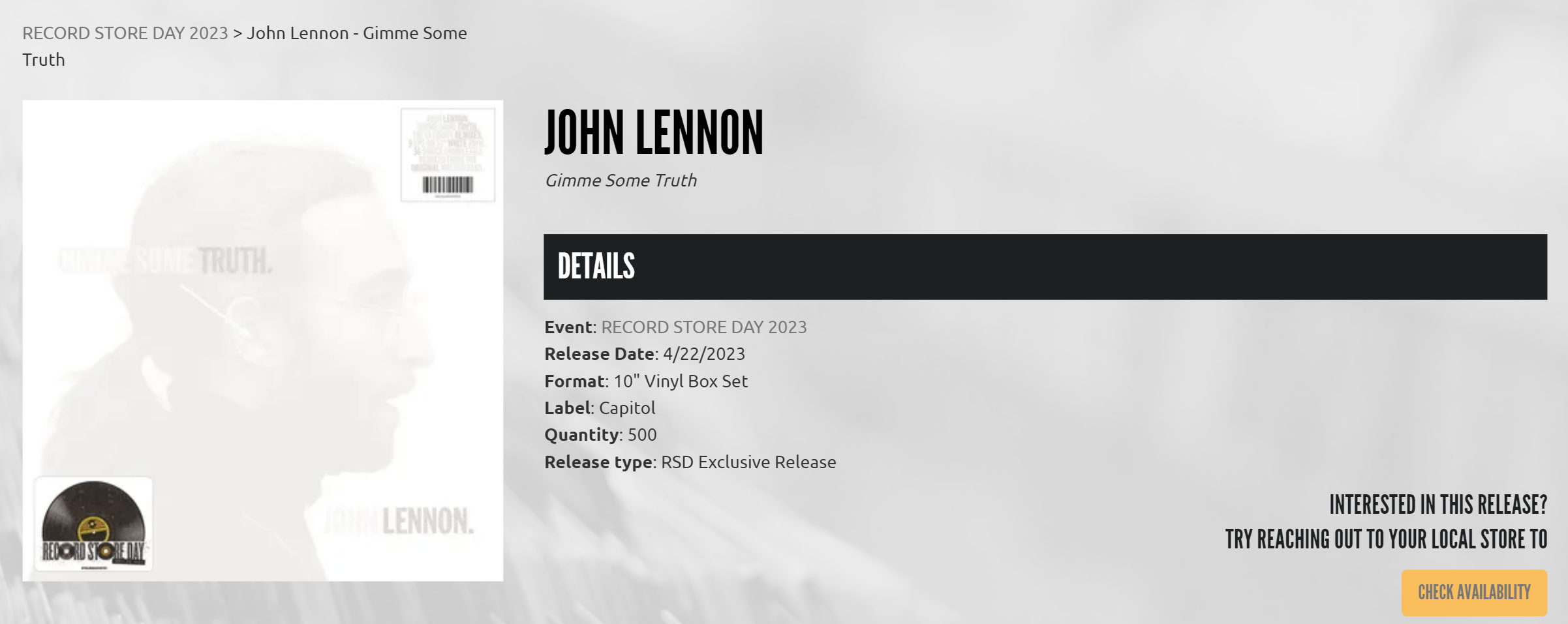 Record Store Day John Lennon RSD 2023