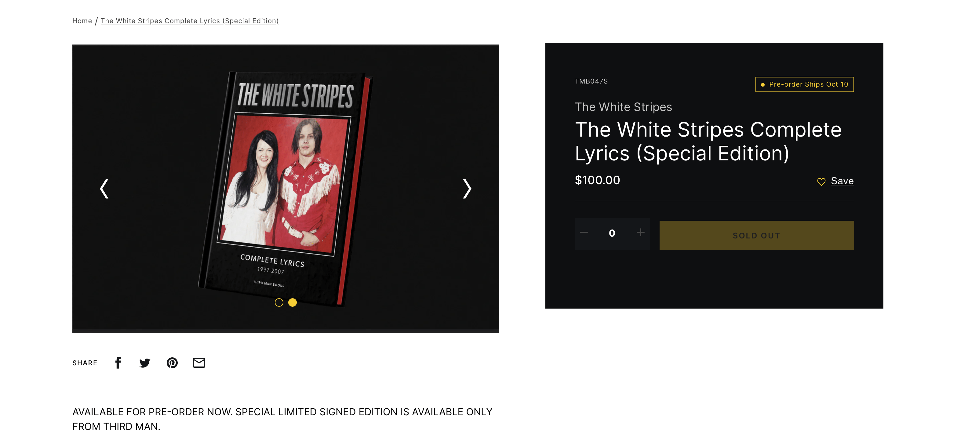 white stripes signed book sold out