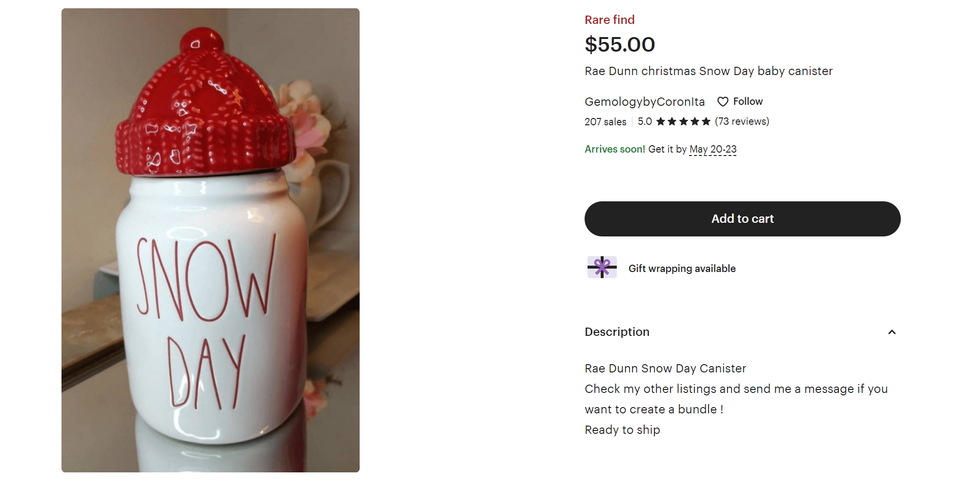 Rae Dunn Snow Day Baby Canister For Sale