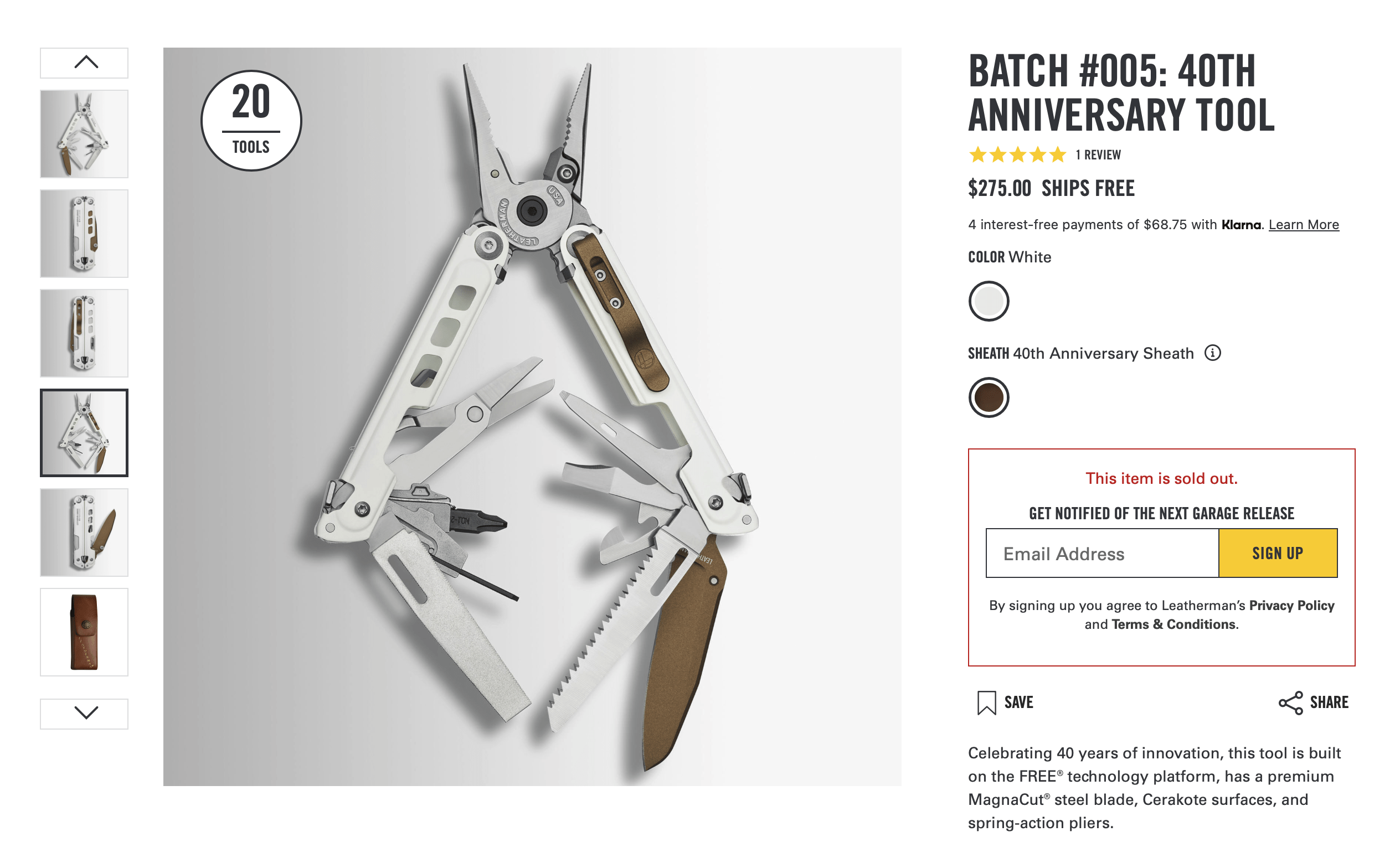 Leatherman Garage 5 40th anniversary sold out
