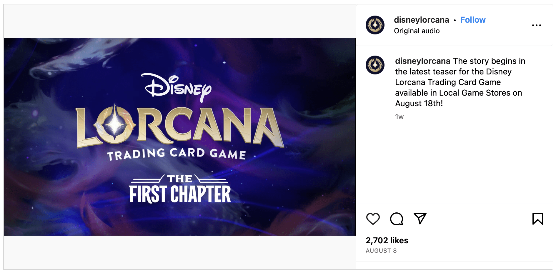 lorcana instagram announcement august 18th lgs release