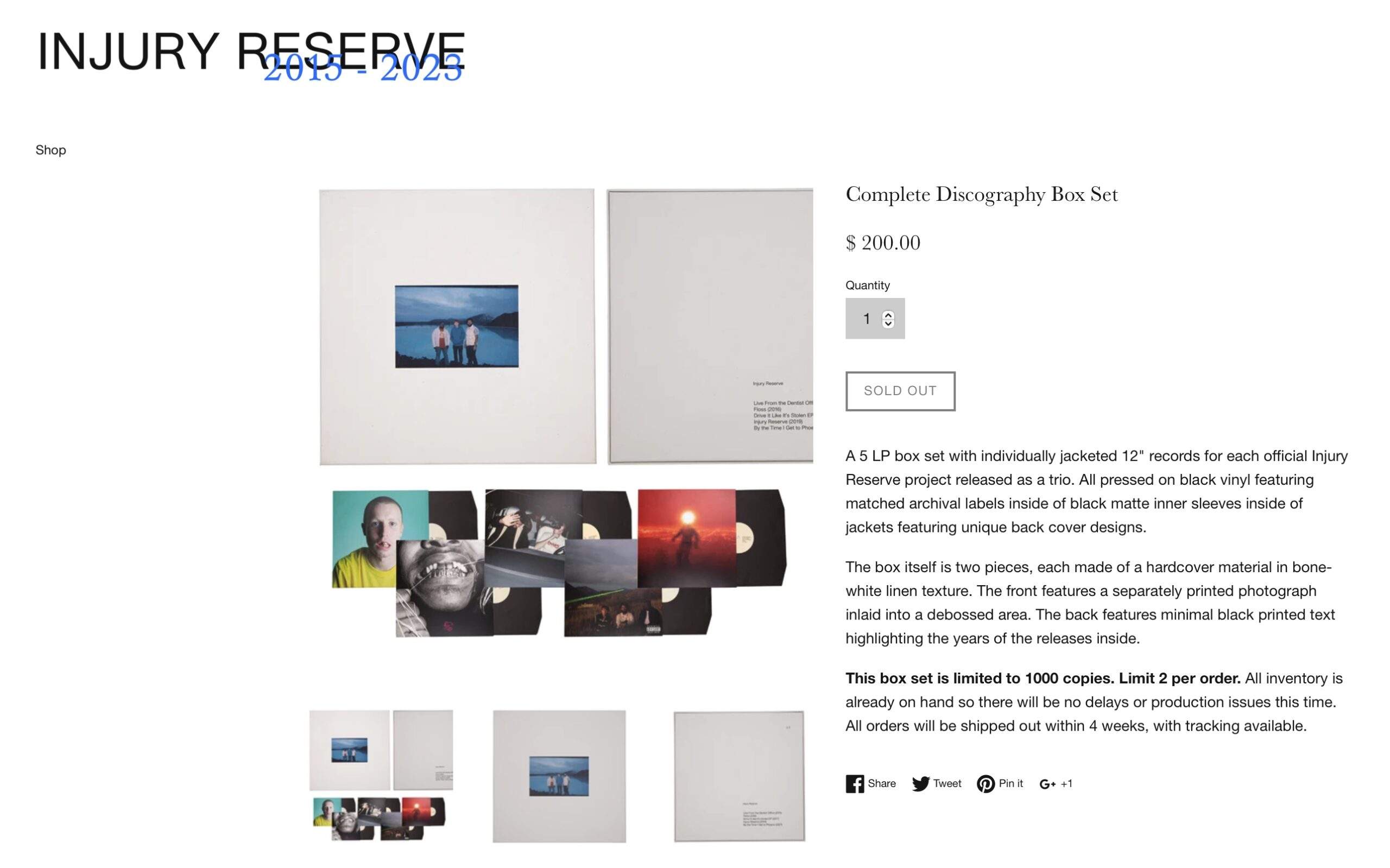 Injury Reserve Vinyl Box Set Resells for $400 - Resell Calendar