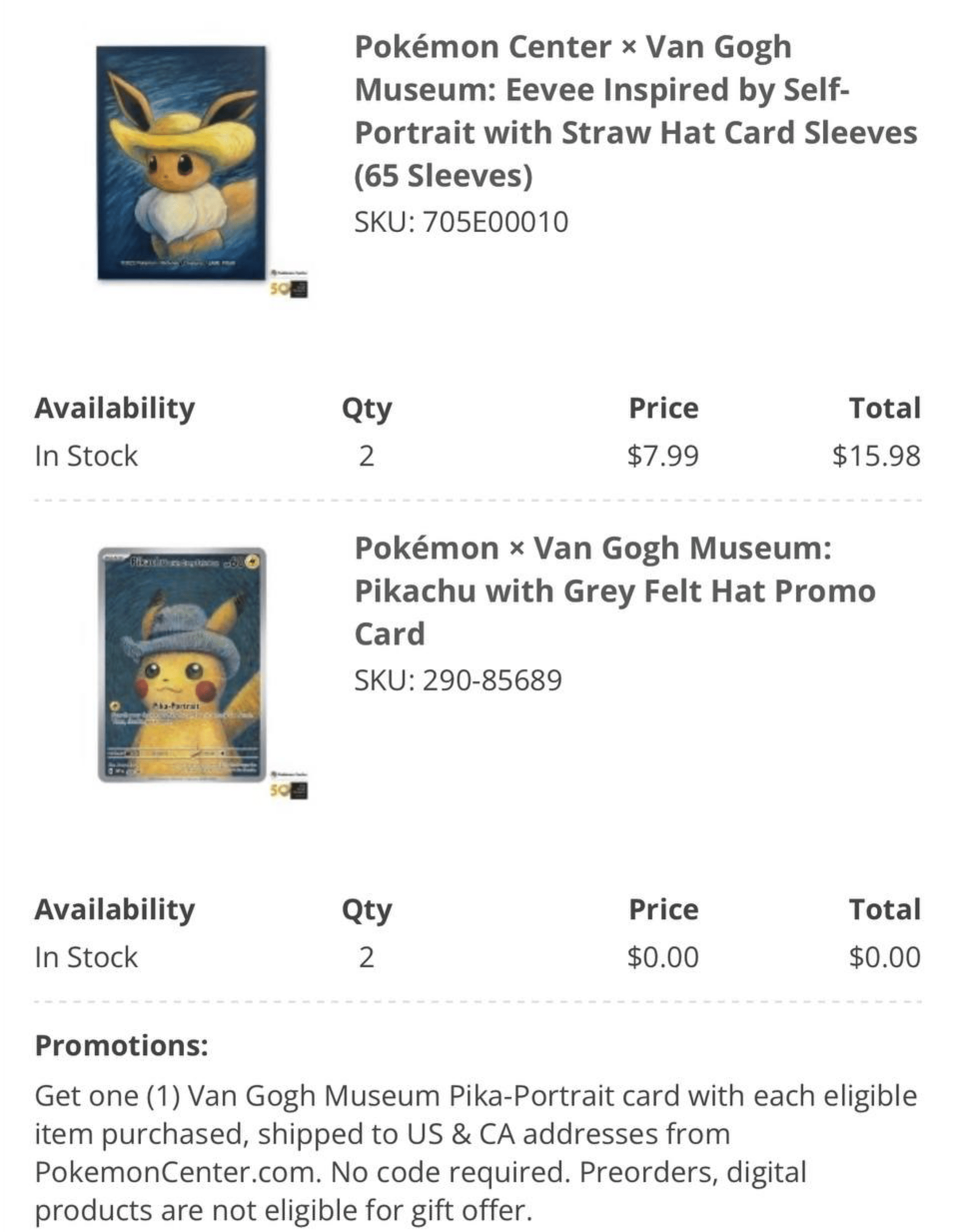 pokemon center Van Gogh Pikachu promo