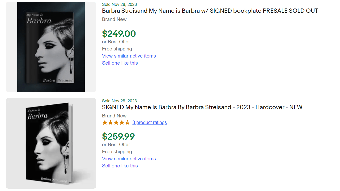 Barbra Streisand Signed Book For Sale