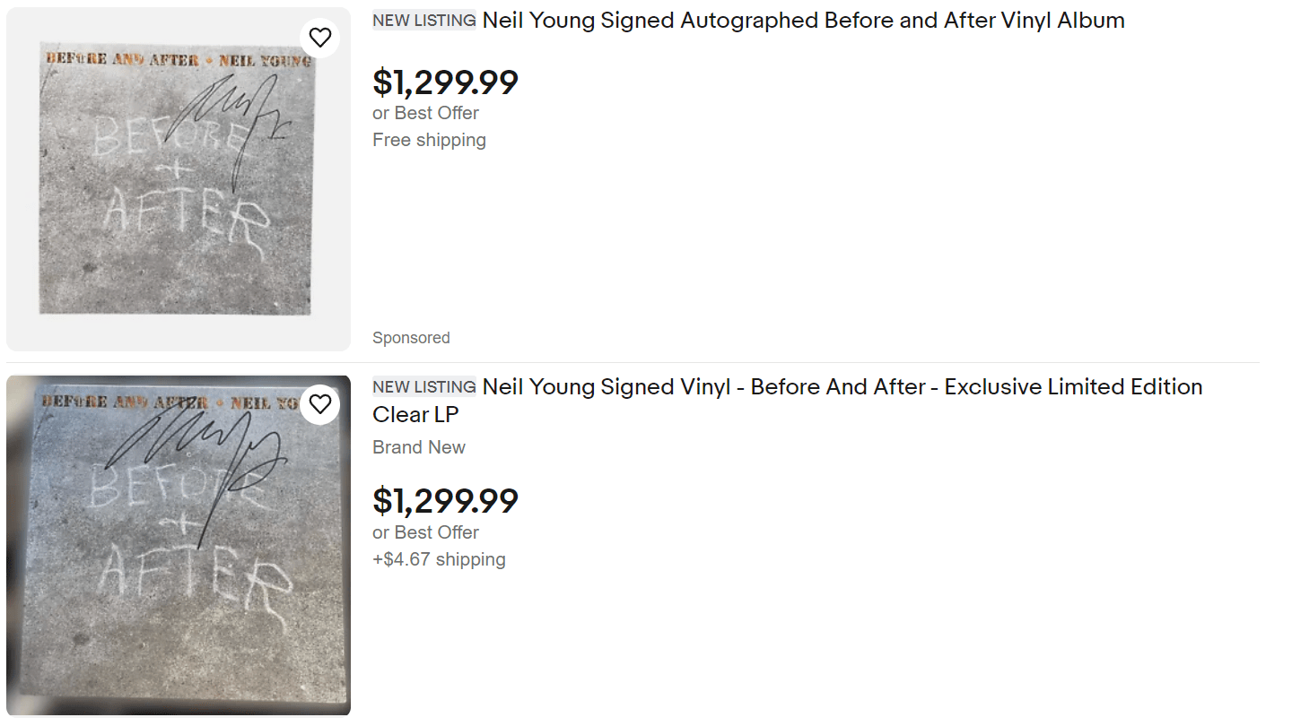 Neil Young Signed Vinyl For Sale