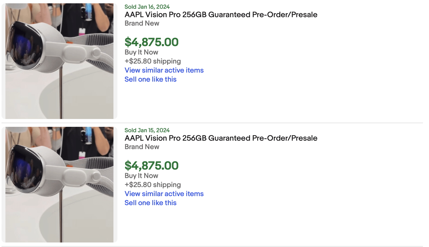 Apple Vision Pro eBay preorders