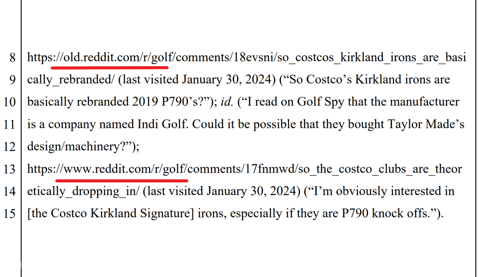 TaylorMade Costco Lawsuit Reddit Comment