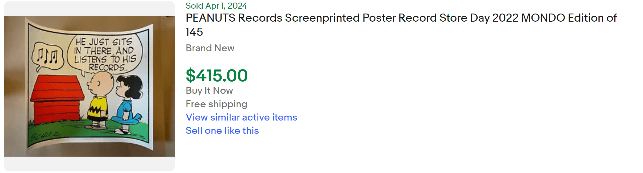 Mondo Peanuts Poster Record Store Day for Sale