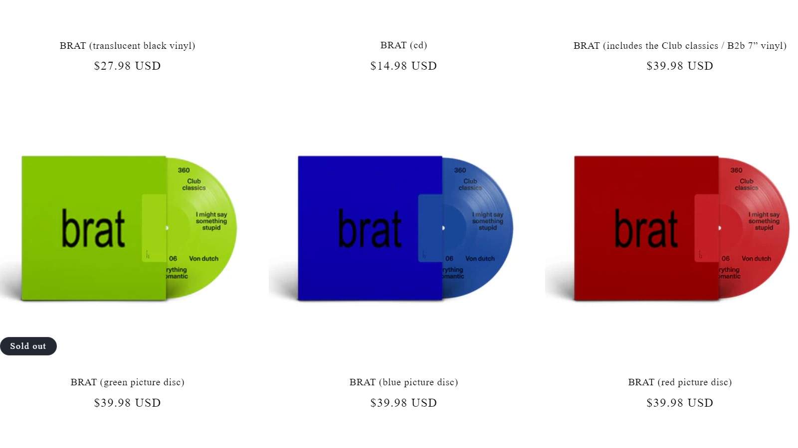 Charli XCX Brat Vinyl Variants