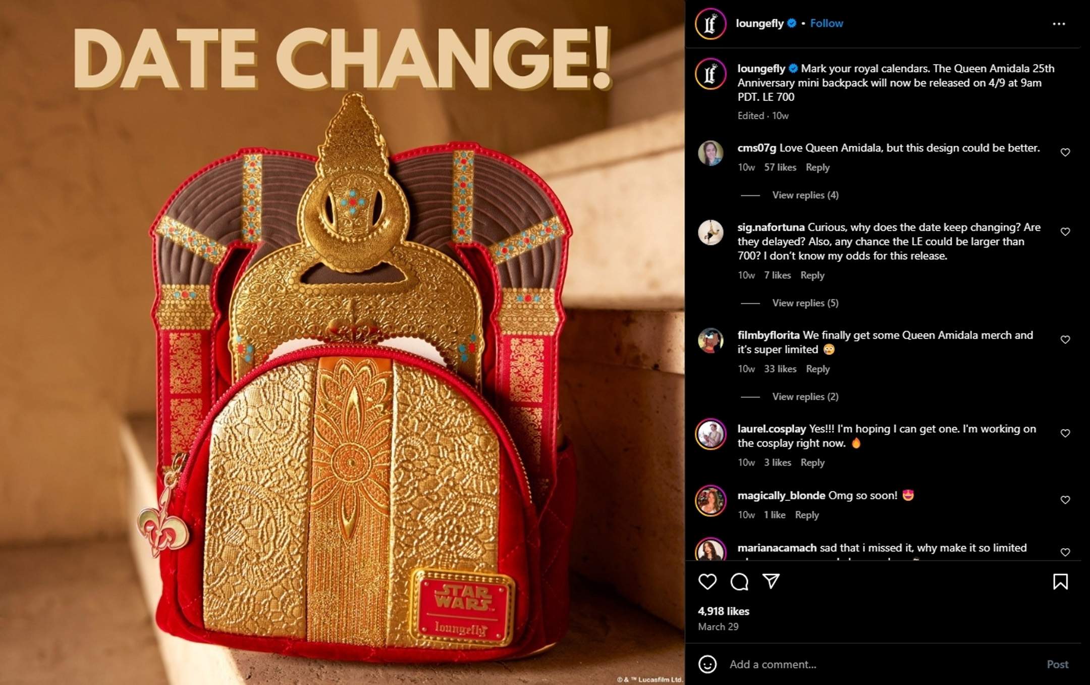 Queen Amidala Backpack - Loungefly - Announcement