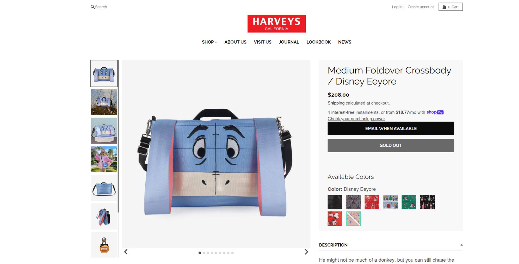 Harveys Disney Eeyore Medium Foldover Crossbody Winnie The Pooh - Sold