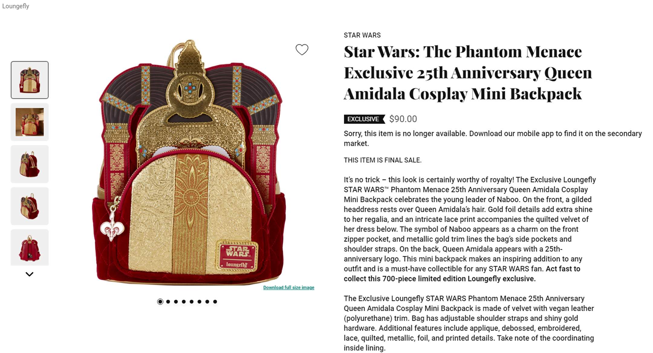 Queen Amidala Backpack - Loungefly - Sold