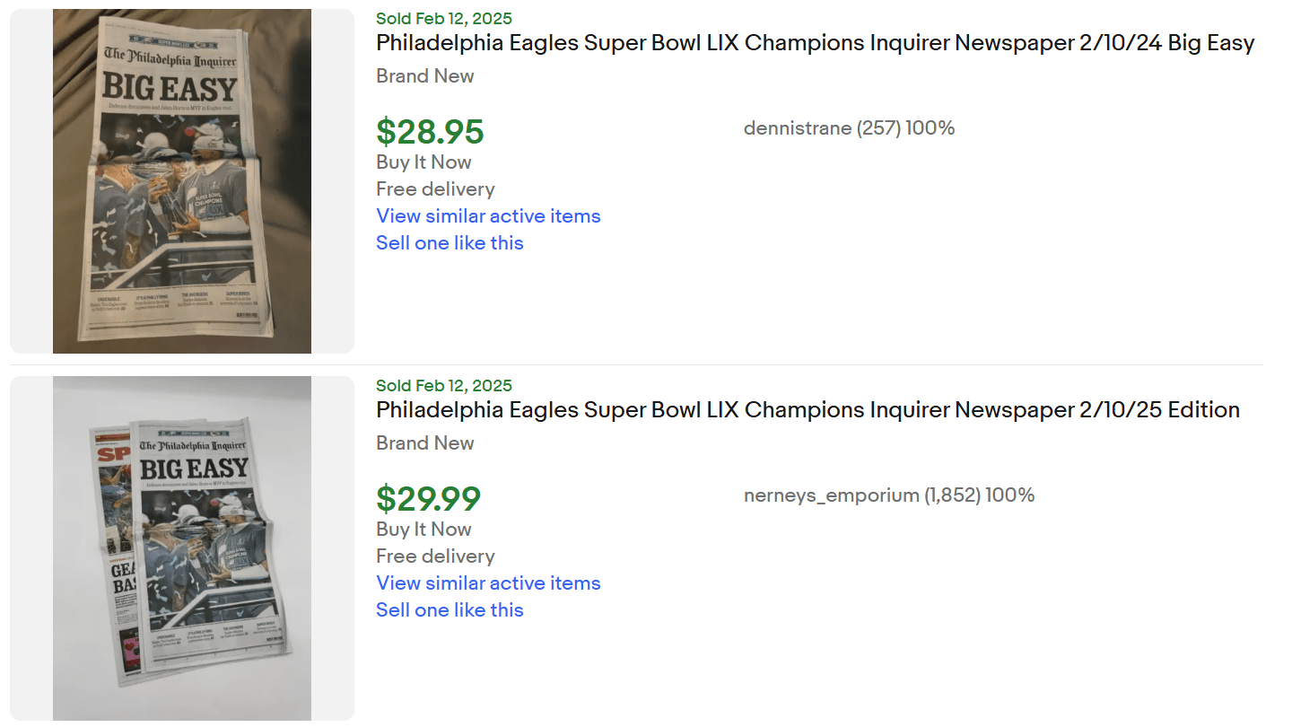 Philadelphia Inquirer Super Bowl for Sale