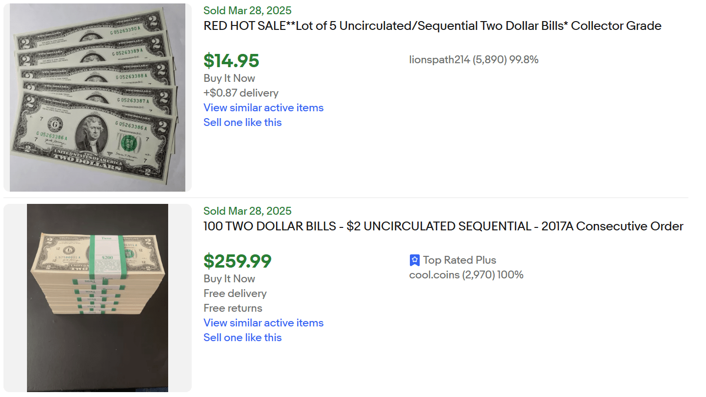Two Dollar Bill for Sale $2