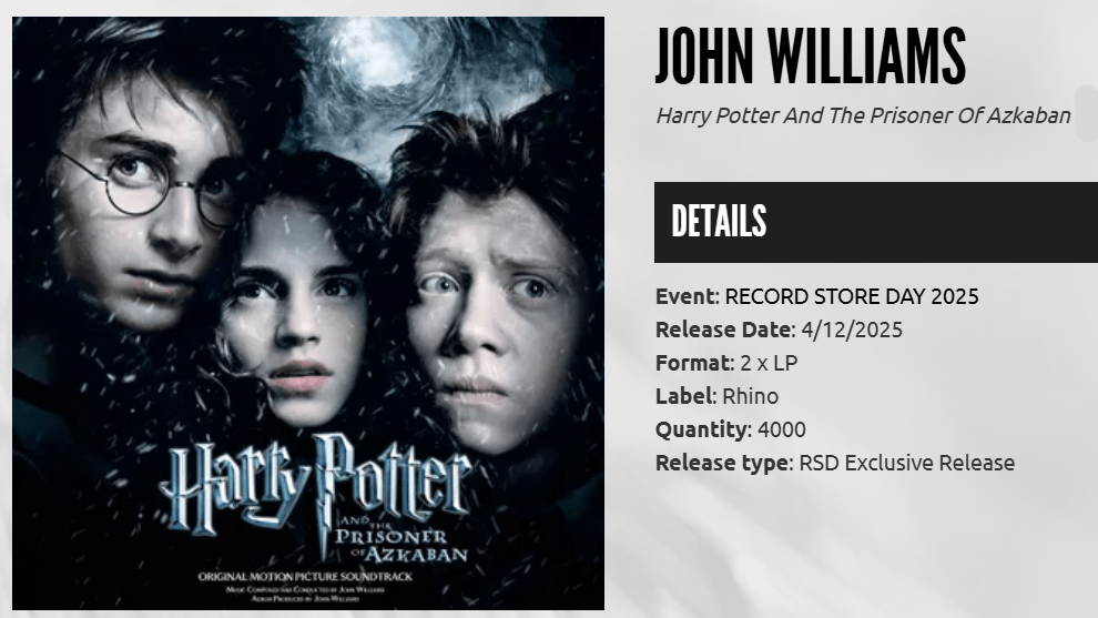 RSD 2025 Harry Potter Vinyl Soundtrack