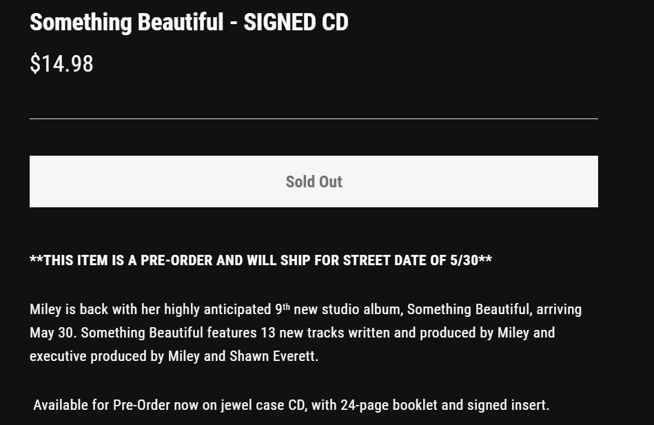 Something Beautiful Signed CD Miley Cyrus