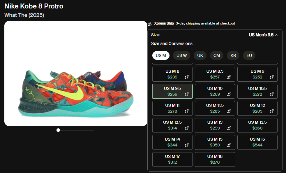StockX Kobe 8 Protro Reseller Price