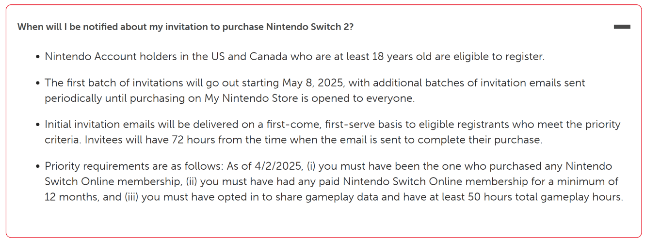 Nintendo Switch 2 Preorder Eligibility Requirement