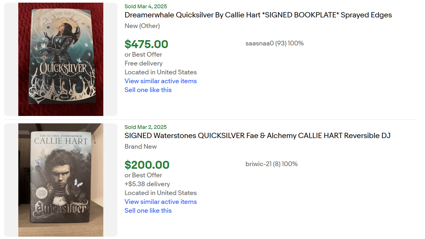 Callie Hart Signed Quicksilver for Sale