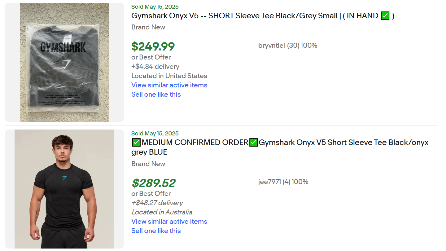 Gymshark Onyx V5 Clothing for Sale