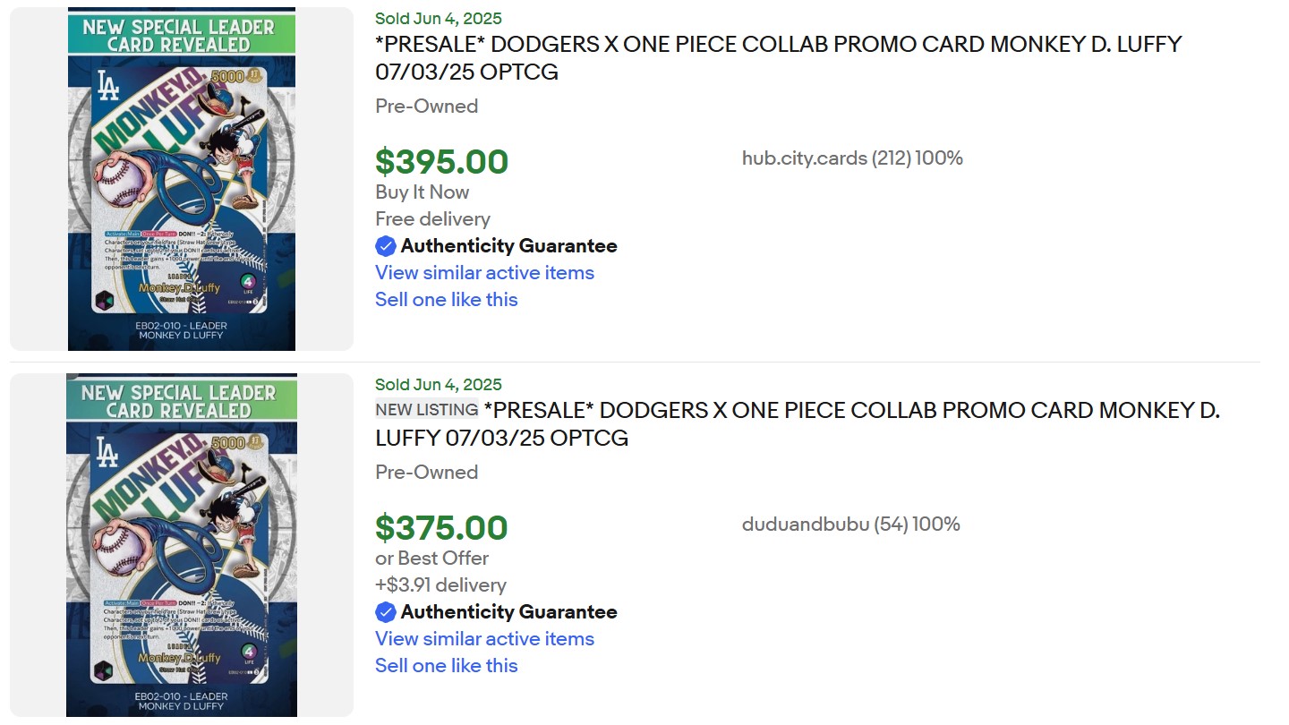Dodgers Luffy Card for Sale