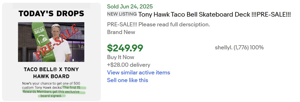 Tony Hawk Taco Bell Skateboard for Sale
