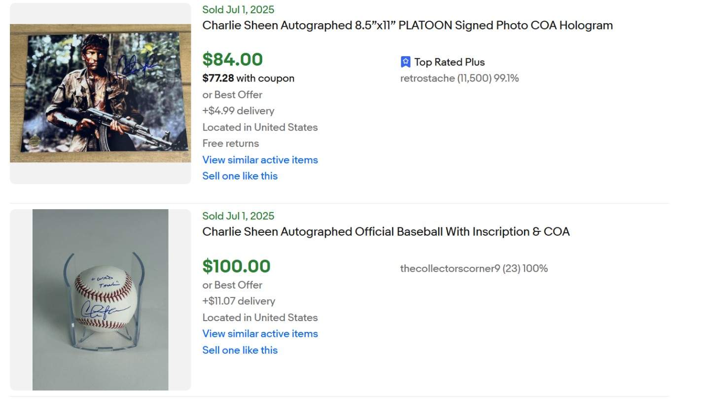Charlie Sheen Autograph for Sale