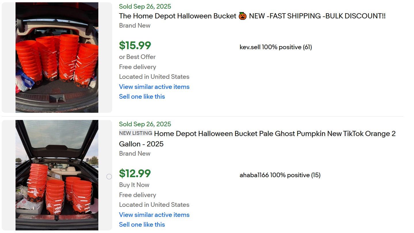 eBay listings showing Home Depot Boo Buckets for Sale