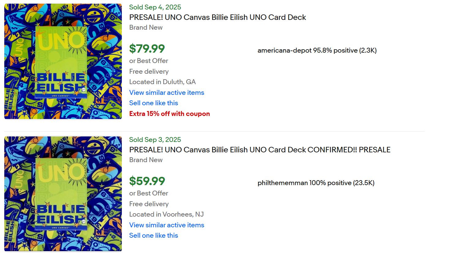 Billie Eilish Uno for Sale