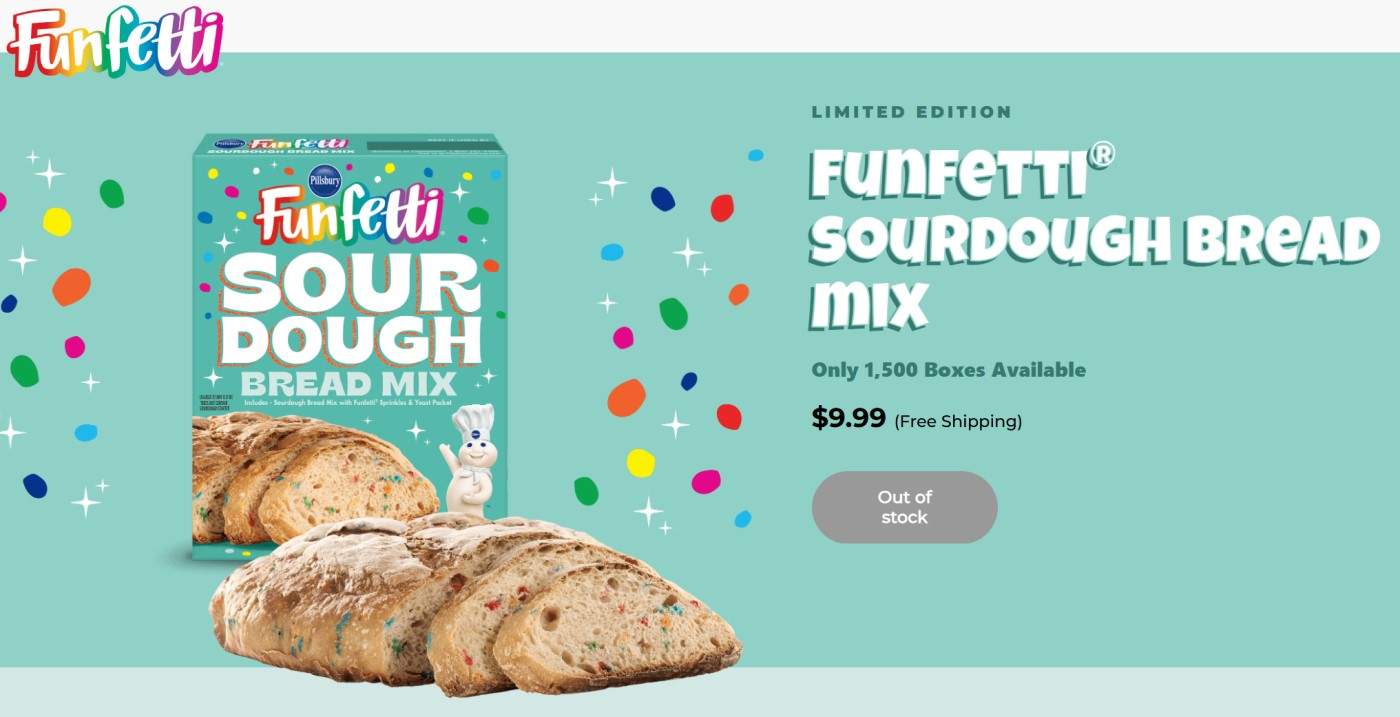 Sold out listing for Pillsbury Sourdough Funfetti