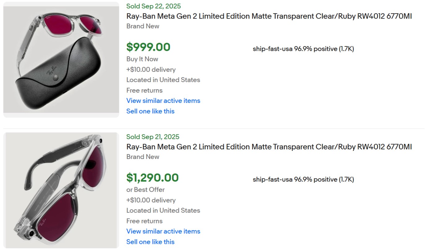 Meta Ray-Ban transparent ruby glasses resell on eBay for over $1,000