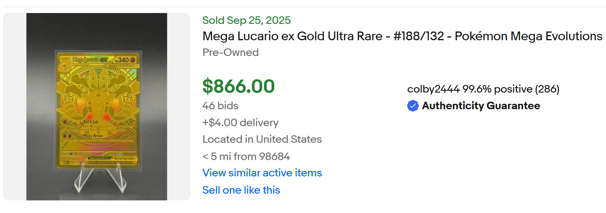 2025 Mega Evolutions Gold Lucario listed for sale on eBay
