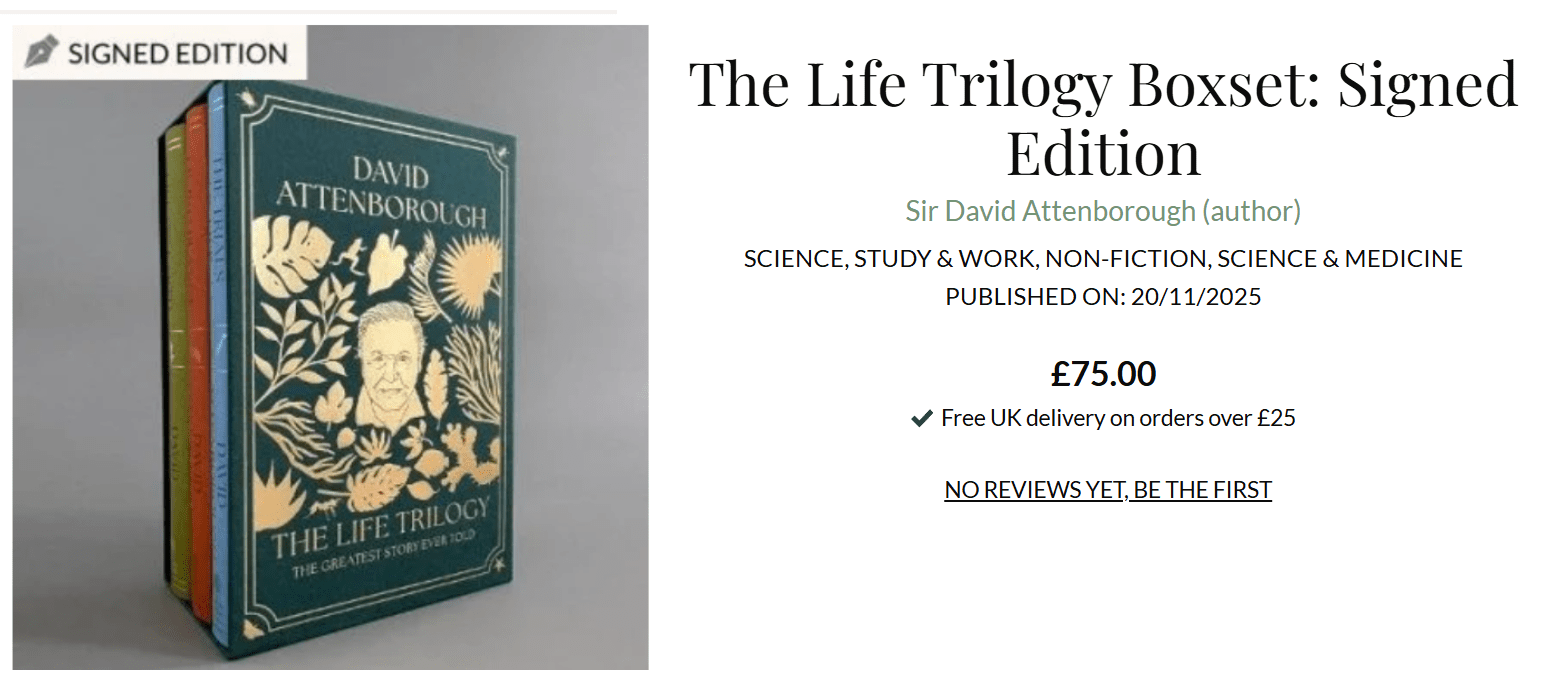 David Attenborough Signed Life Trilogy Release