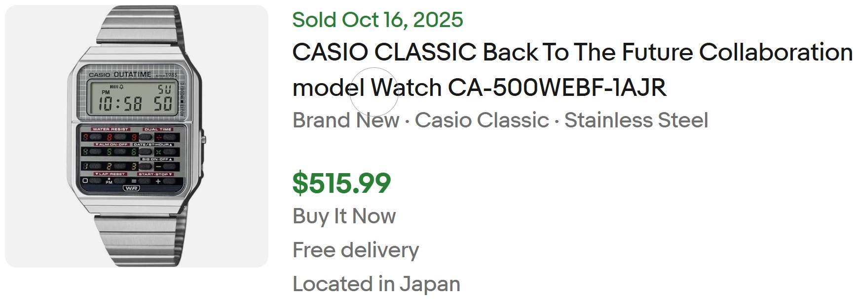Japanese Casio Back to the Future Watch Listed on eBay