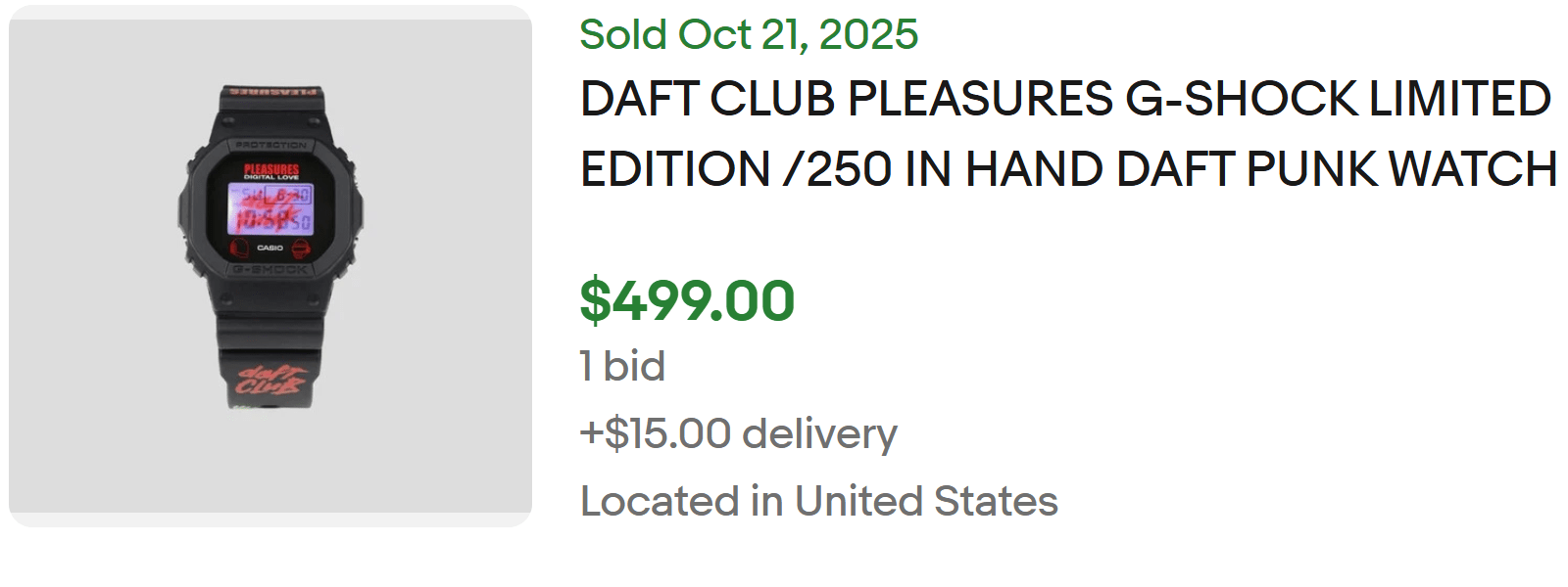 Pleasures Daft Punk Casio G-Shock DW5600PDP-1 listed on eBay