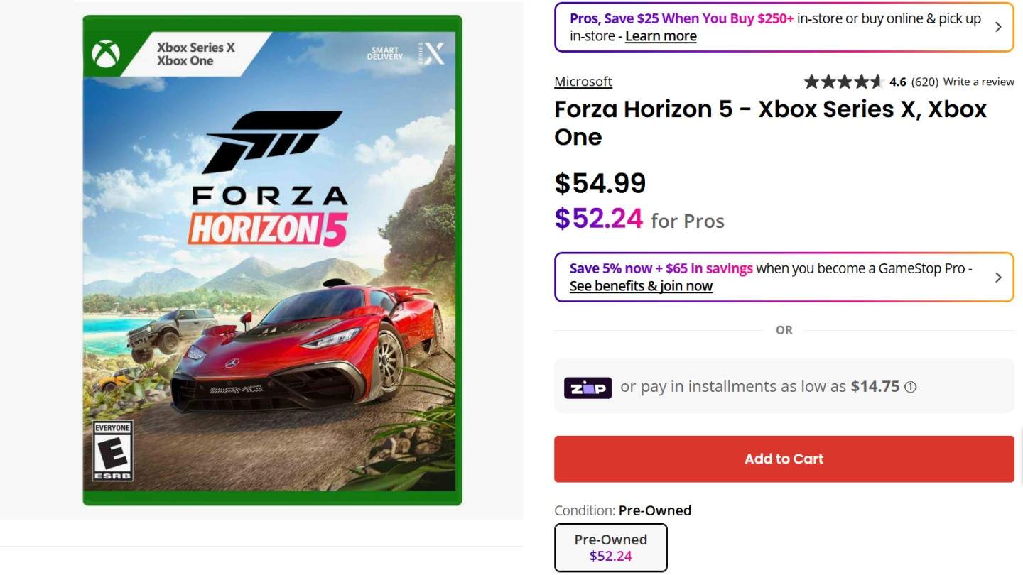 Physical Copies of Forza Horizon 5 for sale at GameStop