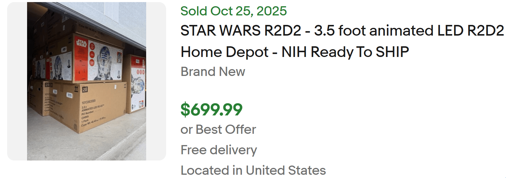 Home Depot Animated Holiday R2-D2 listed on eBay