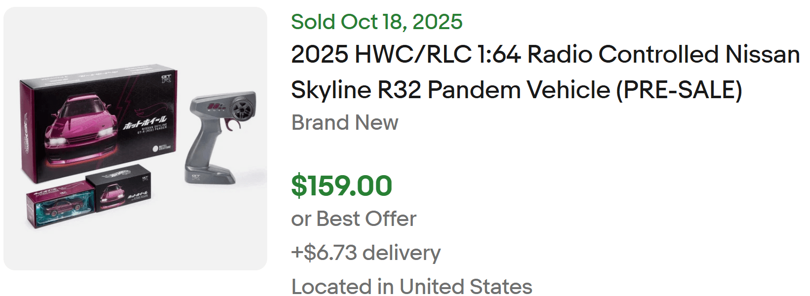 Hot Wheels Pandem R32 RC Car Listed on eBay
