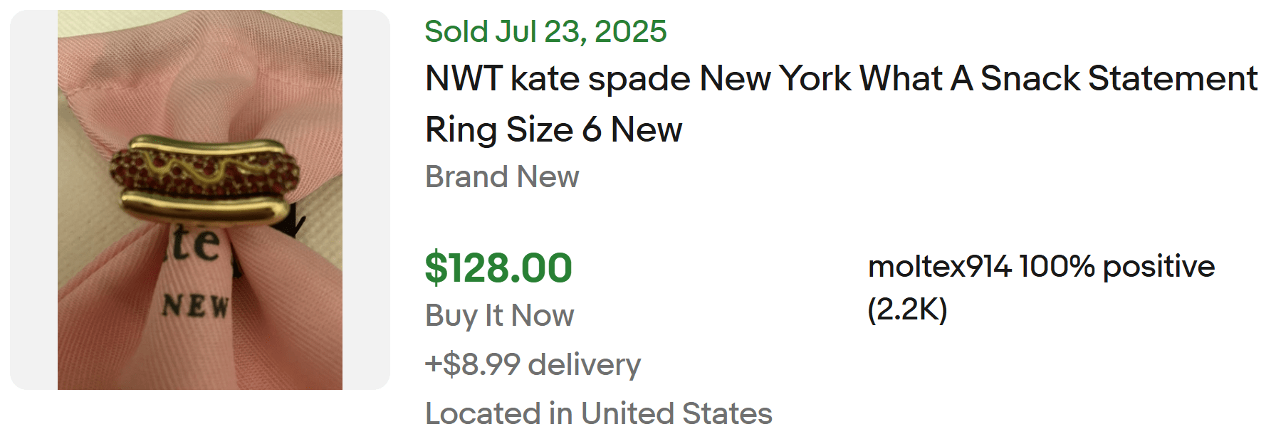 Kate Spade What a Snack Statement Ring listed on eBay
