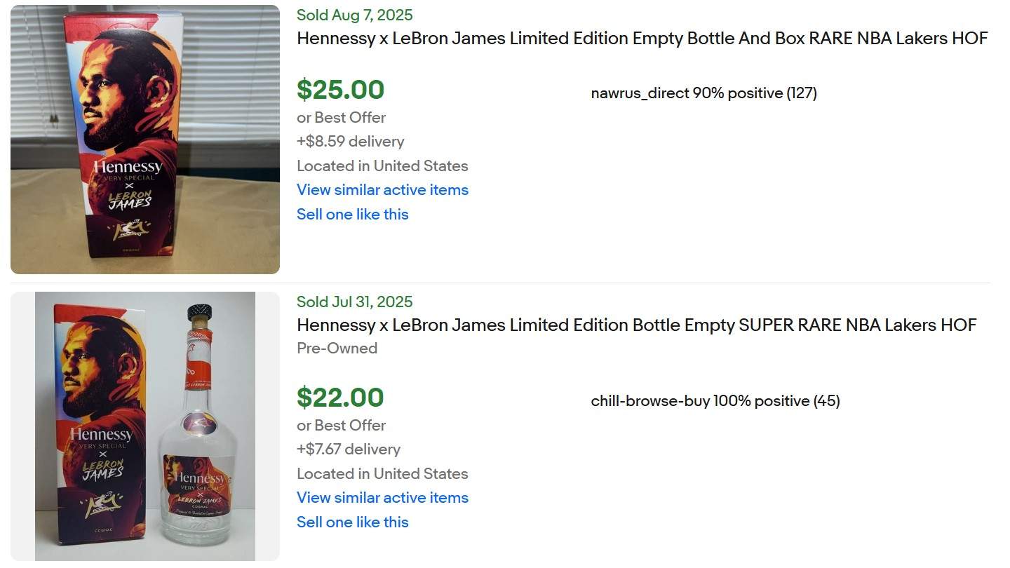 Empty Bottles of Lebron James 2024 Hennessy for sale