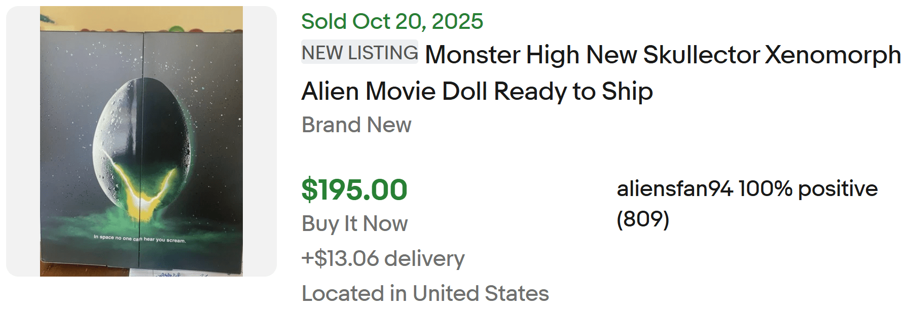 Monster High Skullector Alien Xenomorph Dolls Listed on eBay