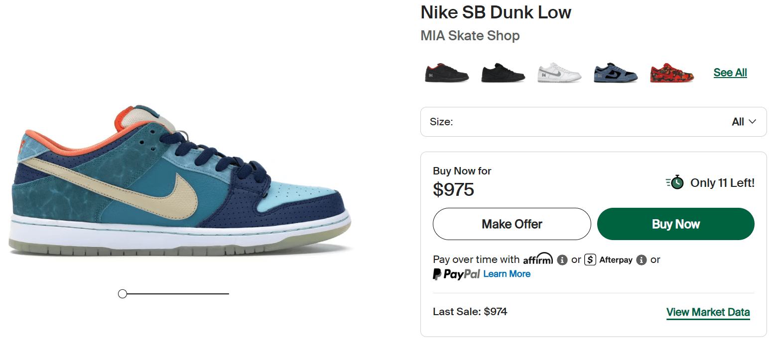 Nike SB Dunk Low Collab on StockX